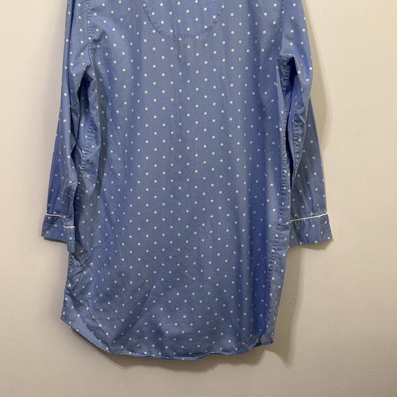 LRL Sleep Shirt M Blue Flannel Polka Dot Lauren Ralph Lauren Soft Logo Lounge - Picture 8 of 10
